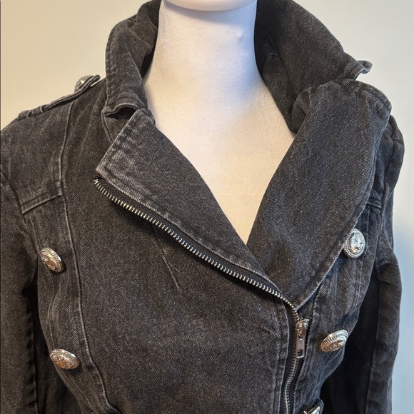 L'ATISTE Charcoal Denim Jacket with Silver Buttons - Picture 3 of 7